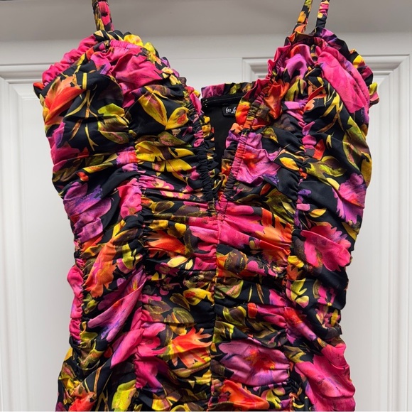 For Love And Lemons Pink, Black, Yellow Floral Cocktail Dress - Picture 8 of 16